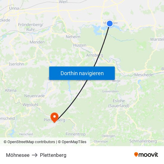 Möhnesee to Plettenberg map