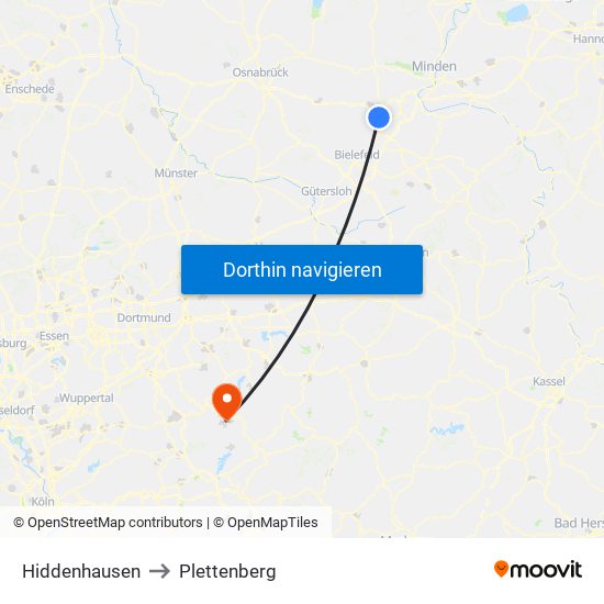 Hiddenhausen to Plettenberg map