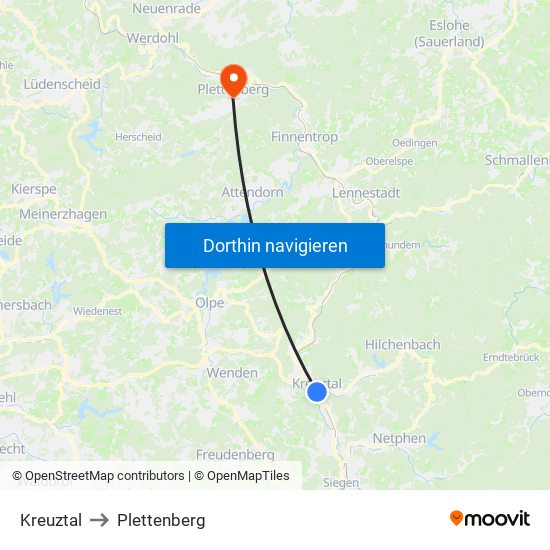 Kreuztal to Plettenberg map