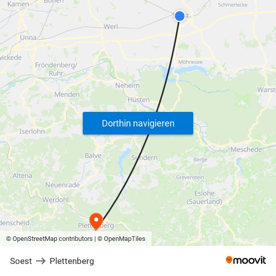 Soest to Plettenberg map