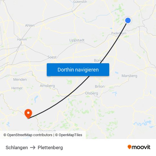 Schlangen to Plettenberg map