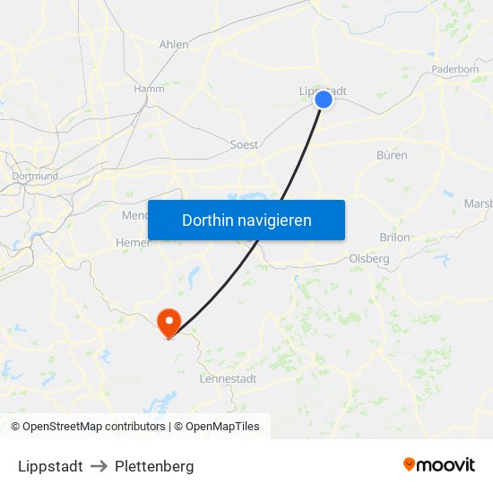 Lippstadt to Plettenberg map