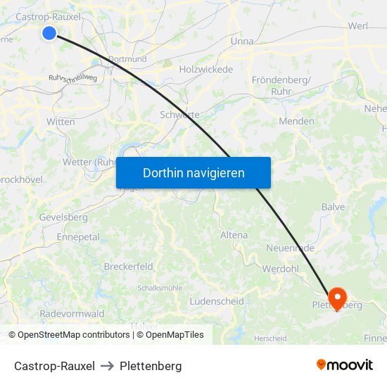 Castrop-Rauxel to Plettenberg map