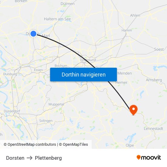 Dorsten to Plettenberg map