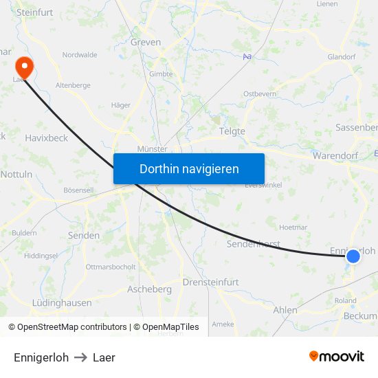 Ennigerloh to Laer map