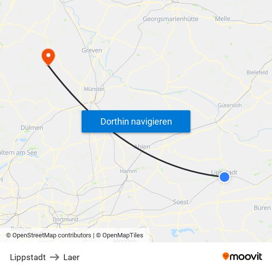 Lippstadt to Laer map