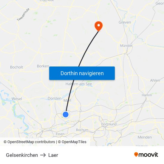 Gelsenkirchen to Laer map