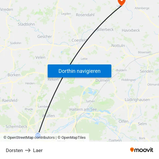 Dorsten to Laer map