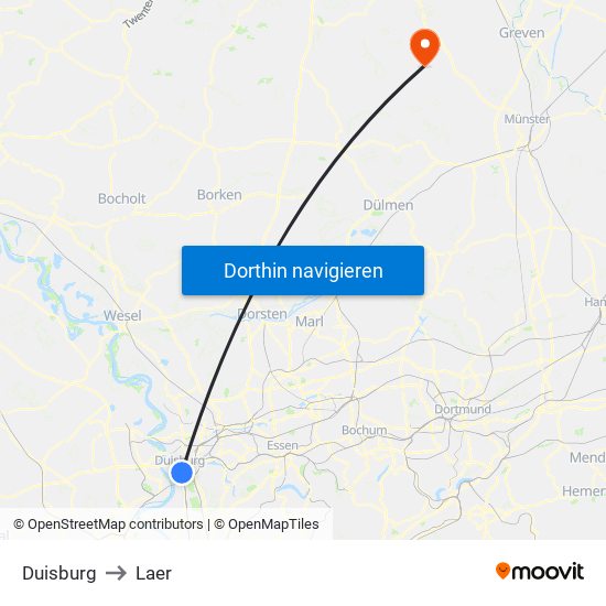 Duisburg to Laer map