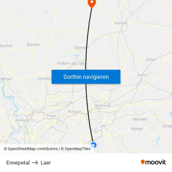 Ennepetal to Laer map