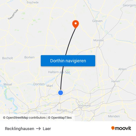 Recklinghausen to Laer map