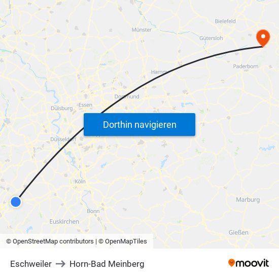 Eschweiler to Horn-Bad Meinberg map