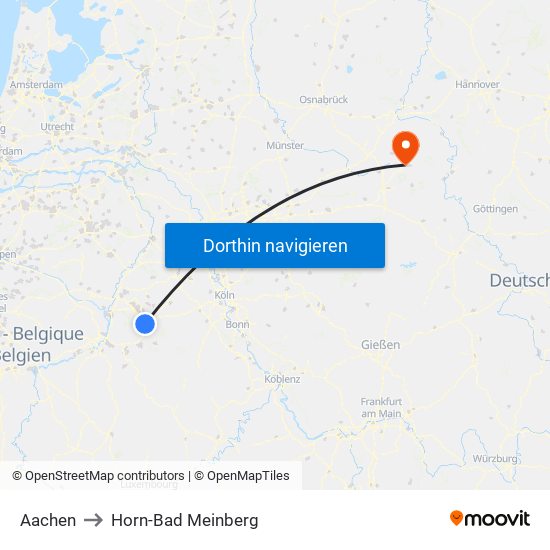 Aachen to Horn-Bad Meinberg map