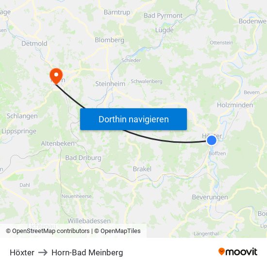 Höxter to Horn-Bad Meinberg map