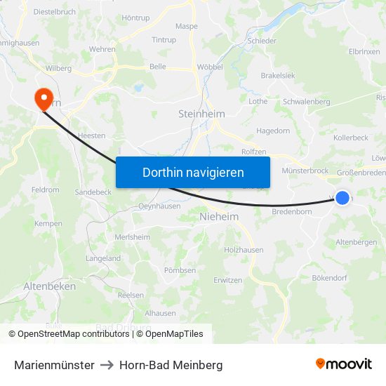 Marienmünster to Horn-Bad Meinberg map