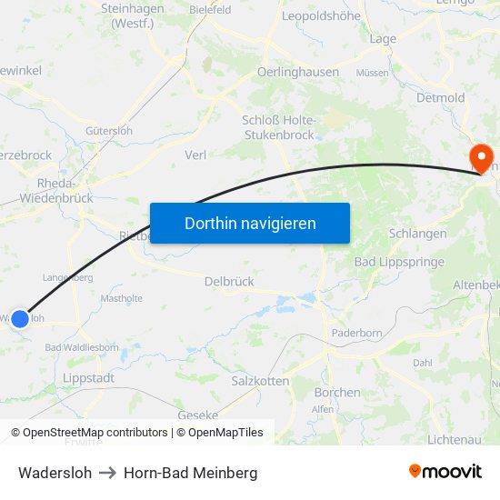 Wadersloh to Horn-Bad Meinberg map