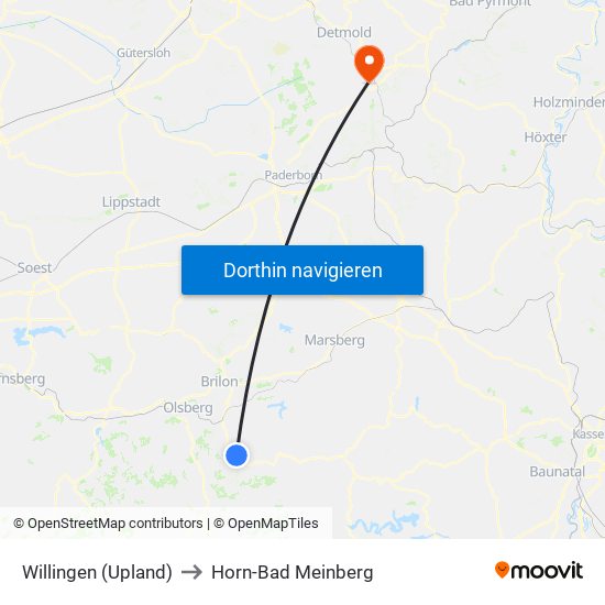 Willingen (Upland) to Horn-Bad Meinberg map