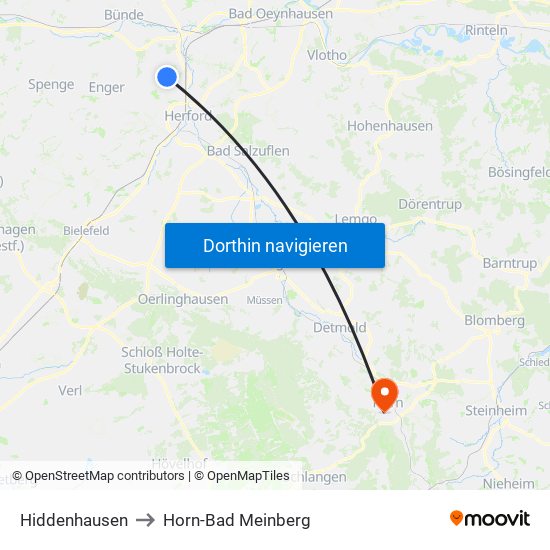 Hiddenhausen to Horn-Bad Meinberg map
