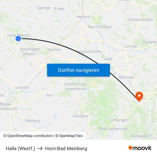 Halle (Westf.) to Horn-Bad Meinberg map