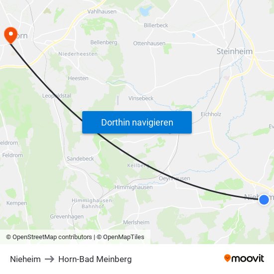 Nieheim to Horn-Bad Meinberg map