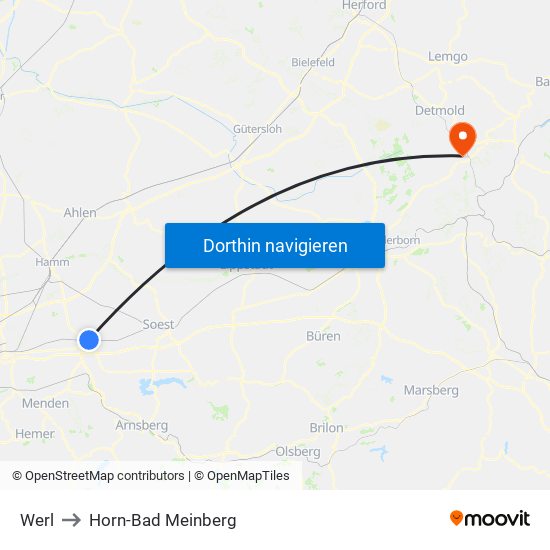 Werl to Horn-Bad Meinberg map