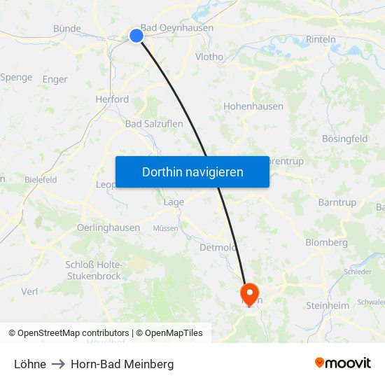 Löhne to Horn-Bad Meinberg map