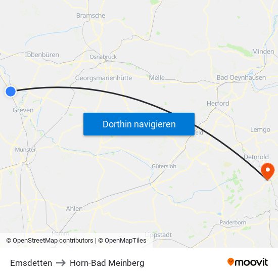 Emsdetten to Horn-Bad Meinberg map