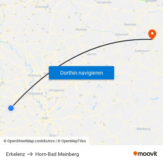 Erkelenz to Horn-Bad Meinberg map