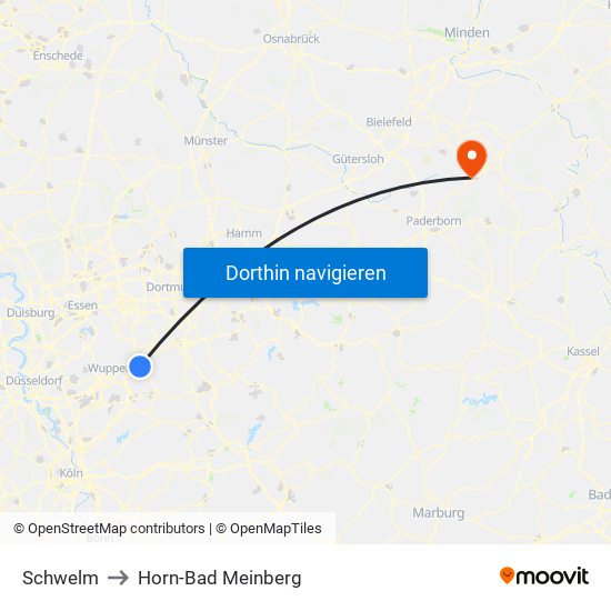 Schwelm to Horn-Bad Meinberg map