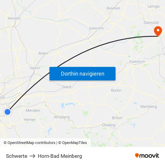 Schwerte to Horn-Bad Meinberg map