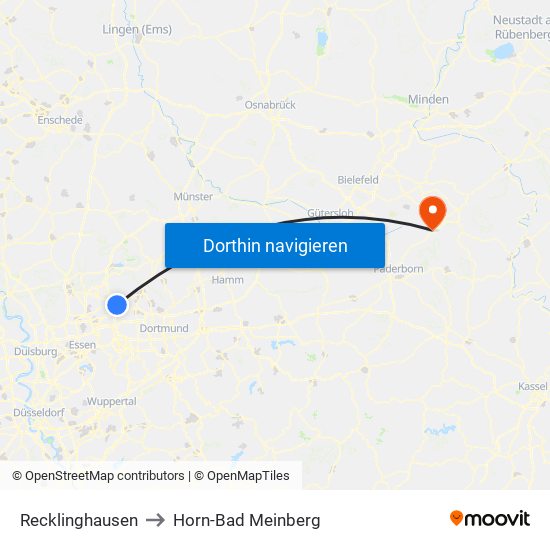 Recklinghausen to Horn-Bad Meinberg map