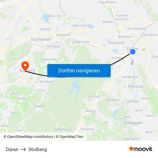 Düren to Stolberg map