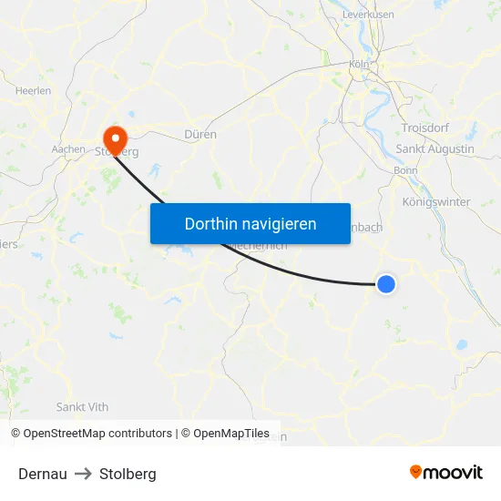 Dernau to Stolberg map