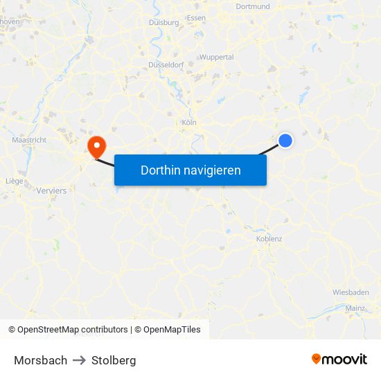 Morsbach to Stolberg map