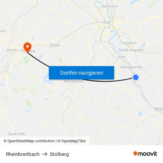 Rheinbreitbach to Stolberg map