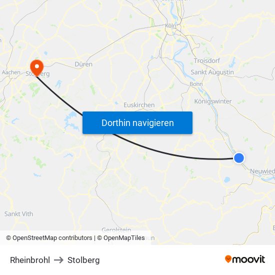 Rheinbrohl to Stolberg map