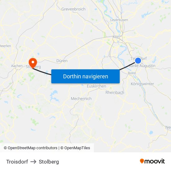 Troisdorf to Stolberg map