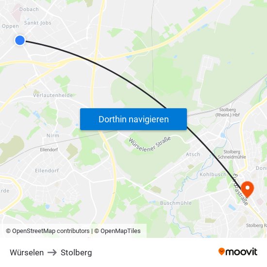 Würselen to Stolberg map