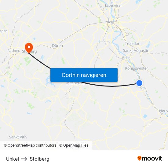 Unkel to Stolberg map