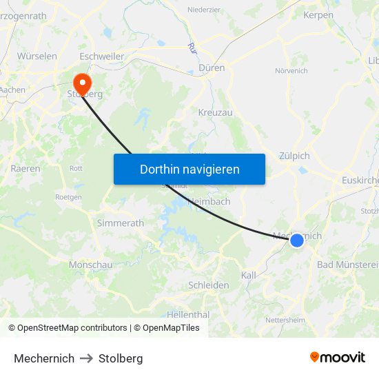 Mechernich to Stolberg map