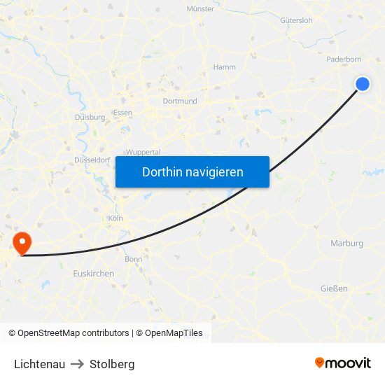 Lichtenau to Stolberg map