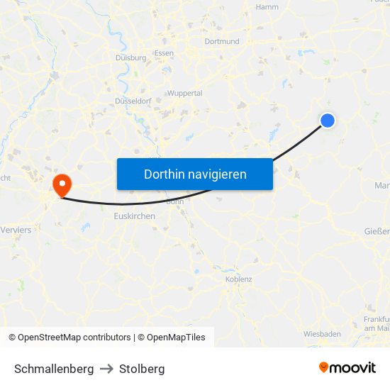 Schmallenberg to Stolberg map