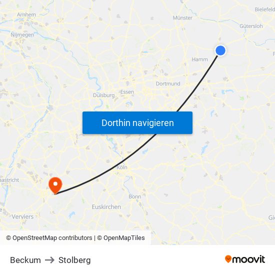 Beckum to Stolberg map