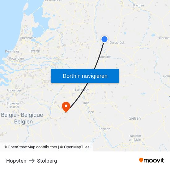 Hopsten to Stolberg map