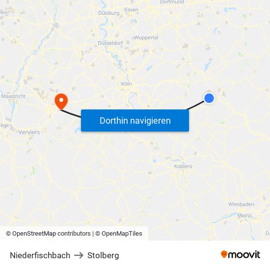 Niederfischbach to Stolberg map