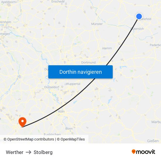 Werther to Stolberg map