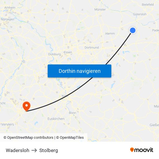 Wadersloh to Stolberg map