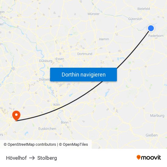 Hövelhof to Stolberg map