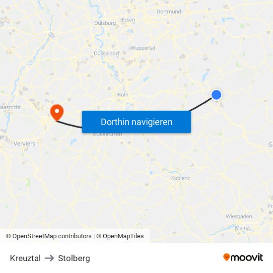 Kreuztal to Stolberg map