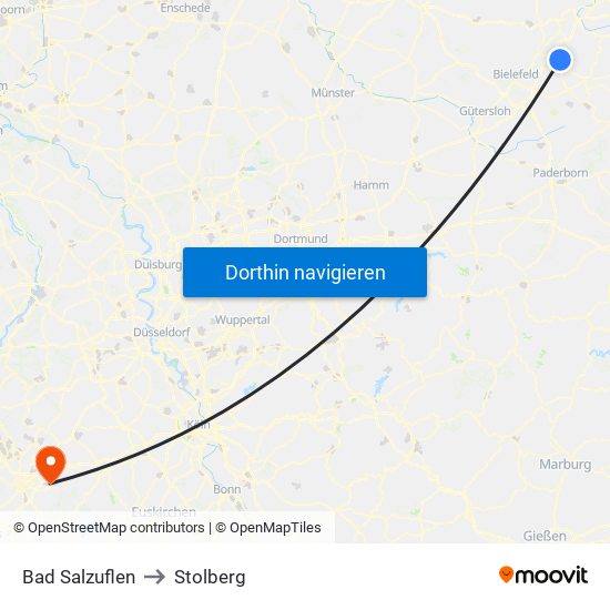 Bad Salzuflen to Stolberg map